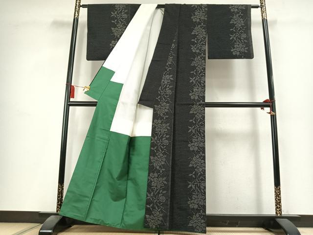 平和屋着物●結城紬 100亀甲 草花文 正絹 逸品 AABK8083fy