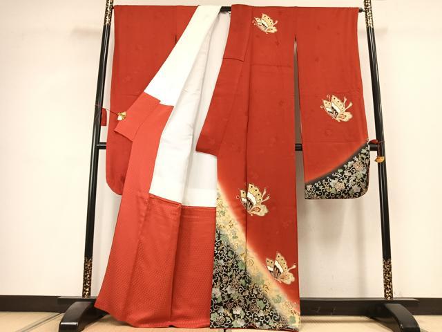平和屋着物●豪華振袖 舞蝶文 暈し染め 金銀彩 正絹 逸品 AABK8084fy