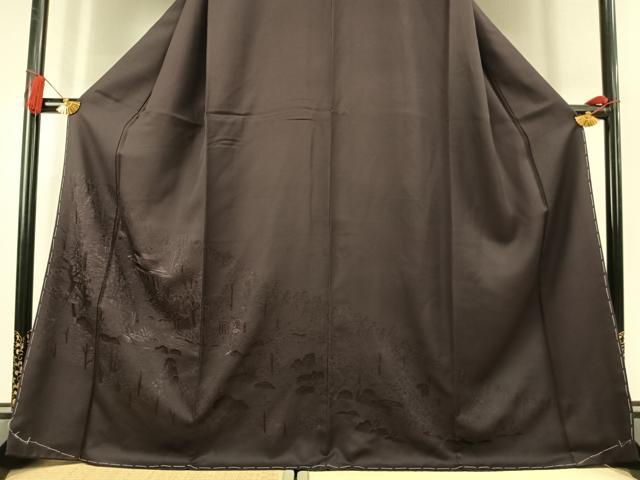 平和屋着物●豪華色留袖 風景地紋 滅紫色 正絹 逸品 AABK8085fy