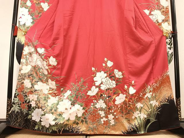 平和屋着物●豪華振袖 草花文 暈し染め 金彩 京都きもの友禅扱い 正絹 逸品 AABK8089fy