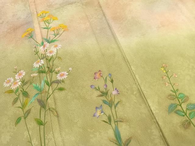 平和屋着物●紙芸創作者・横山優 和紙 訪問着 手描き 草花文 暈し染め 正絹 逸品 AABK8090fy
