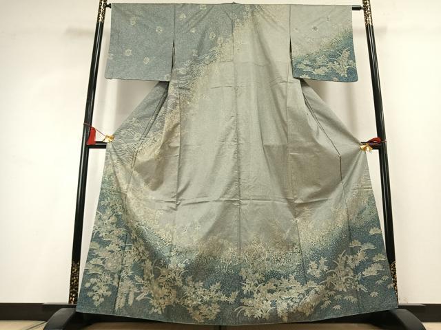 平和屋着物●本場染大島紬 訪問着 絞り 草花文 さが美扱い 正絹 逸品 AABK8092fy