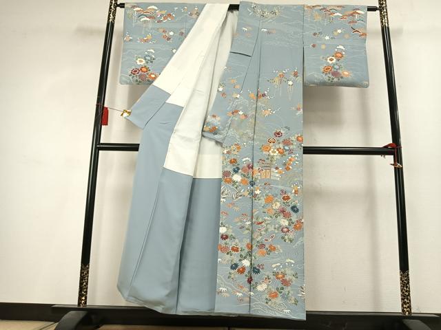 平和屋着物●訪問着 駒刺繍 草花文 金彩 正絹 逸品 AABK8097fy