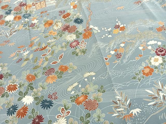 平和屋着物●訪問着 駒刺繍 草花文 金彩 正絹 逸品 AABK8097fy