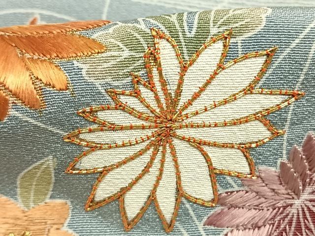 平和屋着物●訪問着 駒刺繍 草花文 金彩 正絹 逸品 AABK8097fy