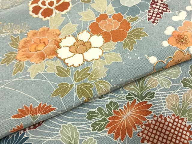 平和屋着物●訪問着 駒刺繍 草花文 金彩 正絹 逸品 AABK8097fy
