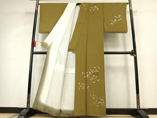 平和屋着物●訪問着 総刺繍 松 梅 宝尽くし文様 金糸 正絹 逸品 AABK8098fy