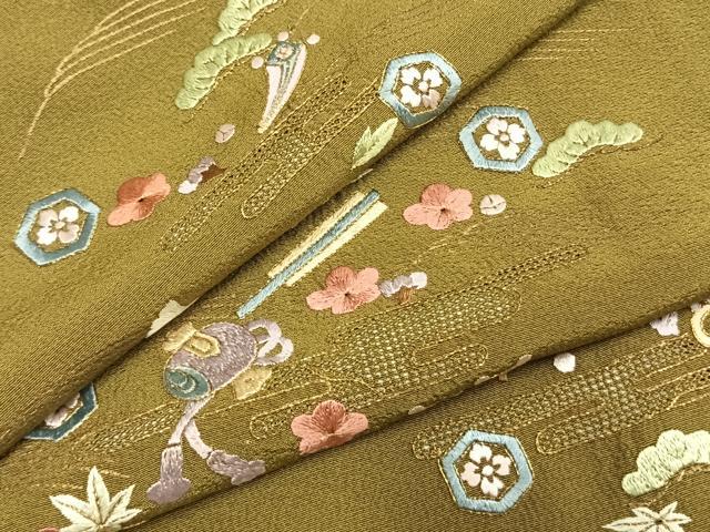 平和屋着物●訪問着 総刺繍 松 梅 宝尽くし文様 金糸 正絹 逸品 AABK8098fy