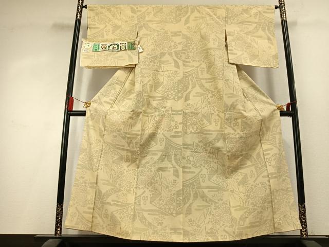 平和屋着物●本場手織結城紬 80亀甲 草花文 証紙付き 正絹 逸品 未使用 AABK8105fy