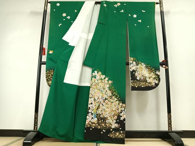 平和屋着物●豪華振袖 駒刺繍 舞桜文 暈し染め 金彩 正絹 逸品 AABK8108fy