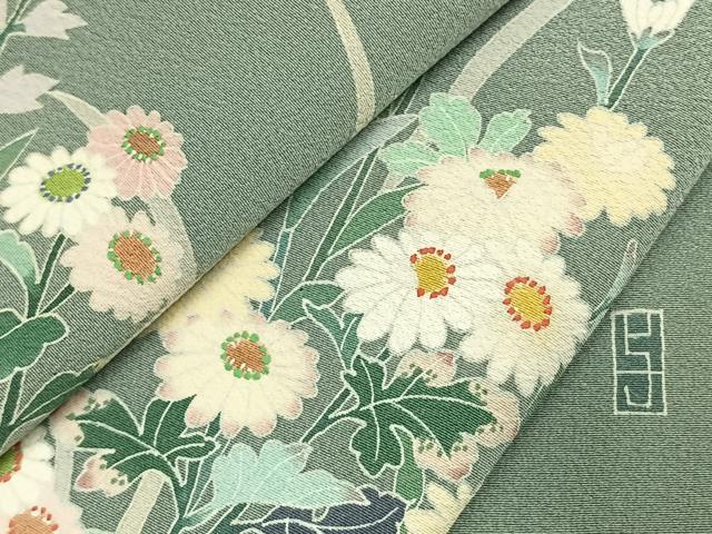 平和屋着物●訪問着 友禅 作家物 草花文 正絹 逸品 AABK8110fy