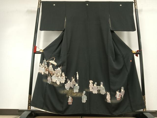 平和屋着物●十日町友禅作家 関口遼一 黒留袖 人物文 金銀彩 正絹 逸品 AABK8111fy