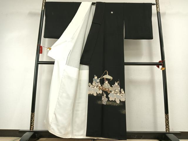 平和屋着物●十日町友禅作家 関口遼一 黒留袖 人物文 金銀彩 正絹 逸品 AABK8111fy
