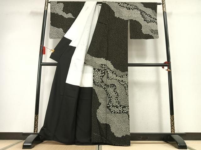 平和屋着物●訪問着 道長花文 黒地 金彩 正絹 逸品 AABK8113fy