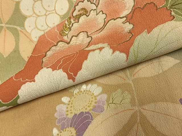 平和屋着物●アンティーク 大正ロマン 黒留袖 刺繍 草花文 暈し染め 金糸 正絹 逸品 AABK8114fy