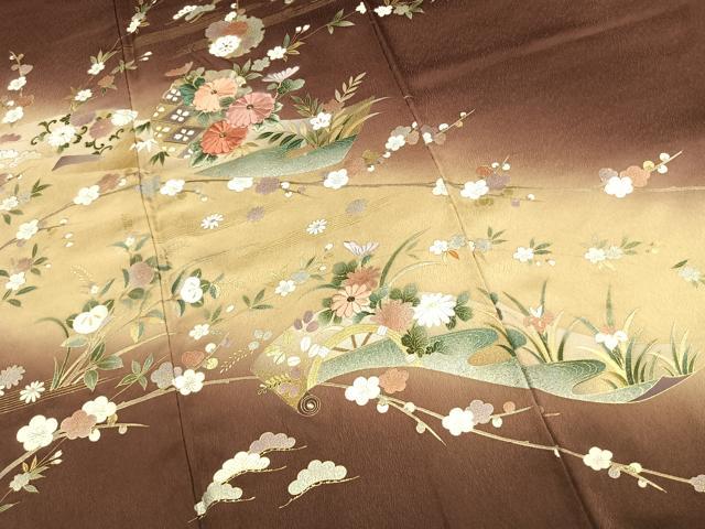 平和屋着物●訪問着 刺繍 雪輪花文 暈し染め 金糸 金銀彩 正絹 逸品 AABK8120fy