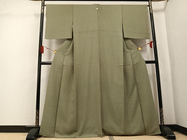 平和屋着物●上質な色無地 霞地紋 利休茶色 正絹 逸品 AABK8129ph