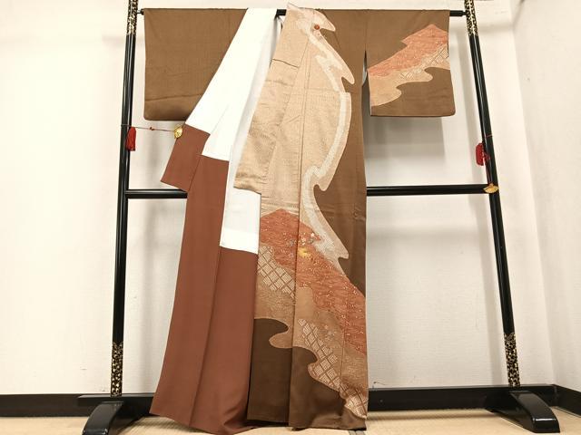 平和屋着物●訪問着 絞り 駒刺繍 雪輪草花文 金彩 正絹 逸品 AABK8130ph