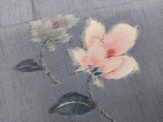 平和屋着物●真綿結城紬 小千谷紬 草花文 反端付き 正絹 逸品 AABK8138ph