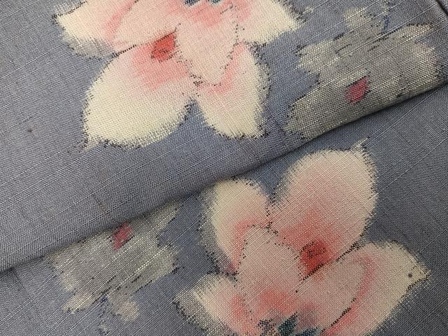 平和屋着物●真綿結城紬 小千谷紬 草花文 反端付き 正絹 逸品 AABK8138ph