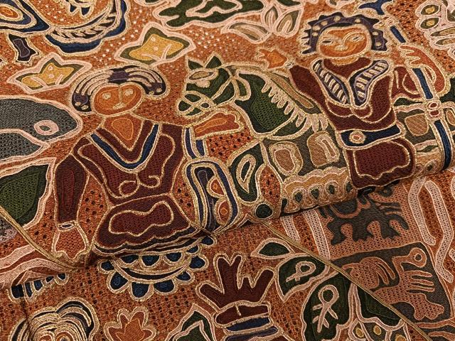 平和屋着物●訪問着 総刺繍 中国三大刺繍 汕頭刺繍 スワトウ刺繍 人物壁画文様 金糸 鬼しぼ縮緬 正絹 逸品 AABK8139ph