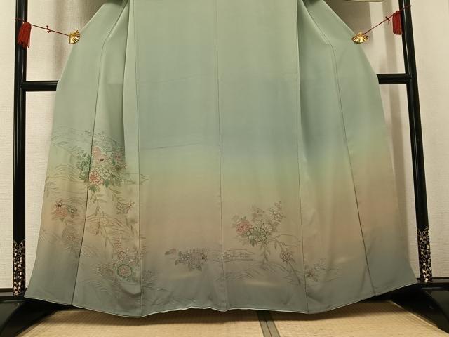 平和屋着物●中国三大刺繍 汕頭刺繍 スワトウ刺繍 訪問着 総刺繍 草花文 暈し染め 正絹 逸品 AABK8144ph