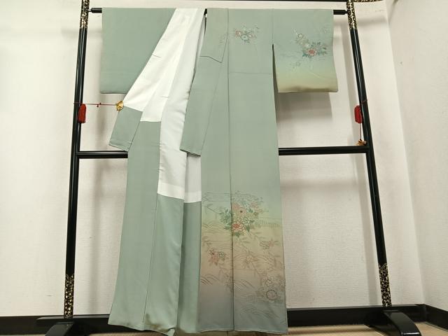 平和屋着物●中国三大刺繍 汕頭刺繍 スワトウ刺繍 訪問着 総刺繍 草花文 暈し染め 正絹 逸品 AABK8144ph