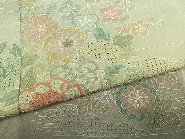 平和屋着物●中国三大刺繍 汕頭刺繍 スワトウ刺繍 訪問着 総刺繍 草花文 暈し染め 正絹 逸品 AABK8144ph