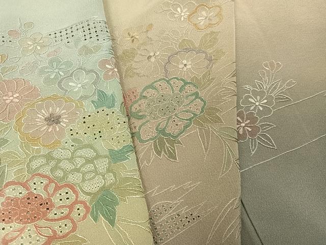 平和屋着物●中国三大刺繍 汕頭刺繍 スワトウ刺繍 訪問着 総刺繍 草花文 暈し染め 正絹 逸品 AABK8144ph