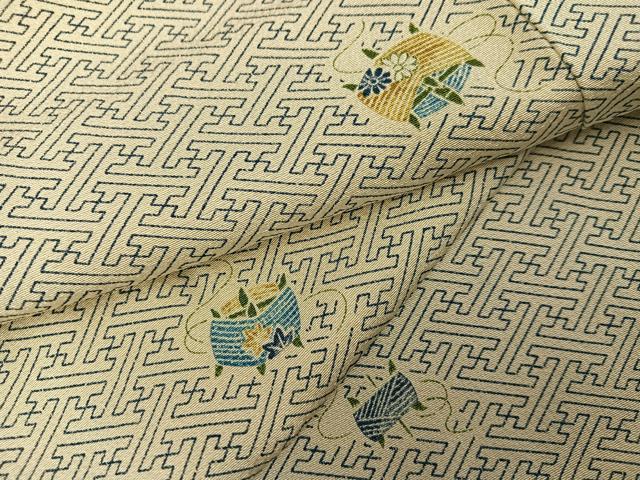 平和屋着物●上質な小紋 糸巻き花紗綾型文 正絹 逸品 AABK8146ph