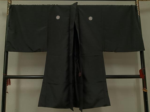 平和屋着物●男性 黒紋付 羽織セット キングサイズ 洗える着物 AABK8150ph