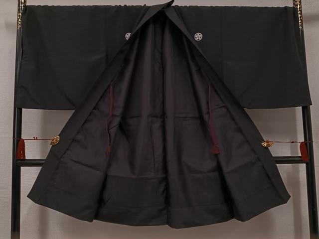 平和屋着物●男性 黒紋付 羽織セット キングサイズ 洗える着物 AABK8150ph