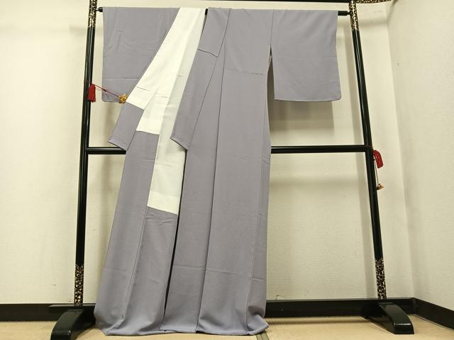 平和屋着物●上質な色無地 銀鼠色 ロング丈 正絹 逸品 AABK8168ph