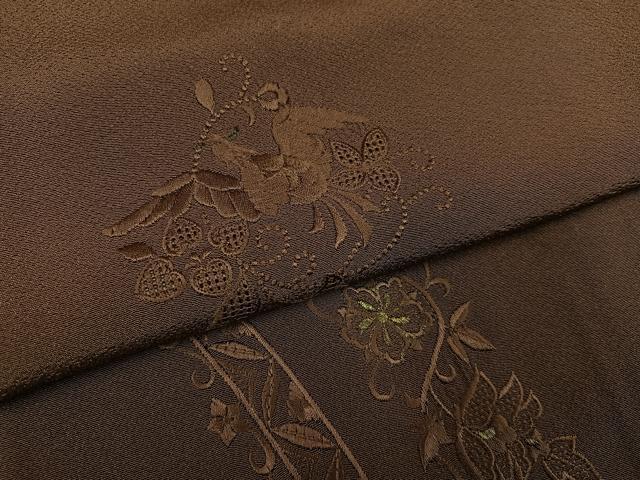 平和屋着物●中国三大刺繍 汕頭刺繍 スワトウ刺繍 訪問着 総刺繍 花鳥文 暈し染め 正絹 逸品 AABK8169ph