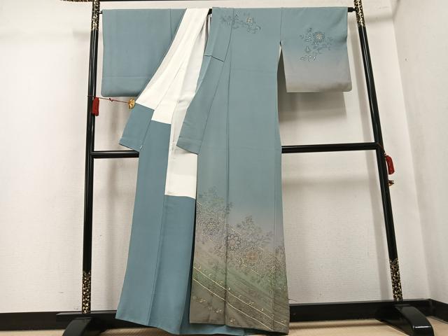 平和屋着物●中国三大刺繍 汕頭刺繍 スワトウ刺繍 訪問着 総刺繍 草花文 暈し染め 正絹 逸品 AABK8172ph