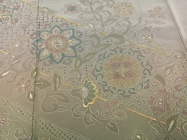 平和屋着物●中国三大刺繍 汕頭刺繍 スワトウ刺繍 訪問着 総刺繍 草花文 暈し染め 正絹 逸品 AABK8172ph