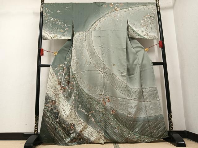 平和屋着物●訪問着 絞り 雪輪飾花文 暈し染め 金彩 正絹 逸品 AABK8184ph