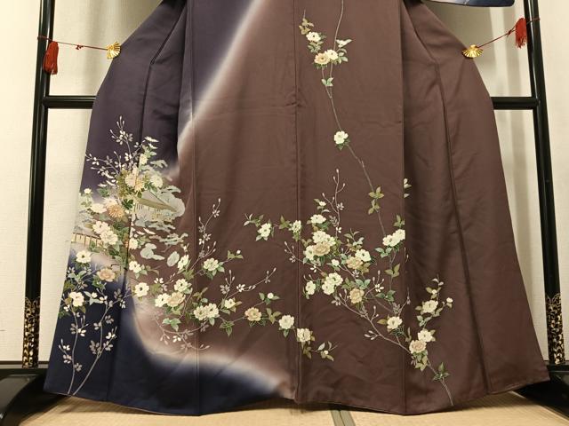 平和屋着物●訪問着 駒刺繍 風景枝花文 暈し染め 金彩 正絹 逸品 AABK8190ph