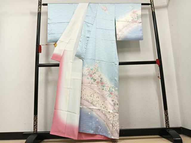 平和屋着物●訪問着 草花文 暈し染め 金銀彩 正絹 逸品 AABK8192ph
