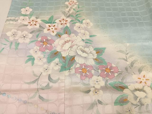 平和屋着物●訪問着 草花文 暈し染め 金銀彩 正絹 逸品 AABK8192ph