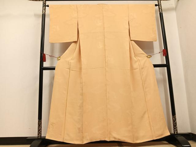 平和屋着物●上質な色無地 御所車地紋 蜂蜜色 正絹 逸品 AABK8196ph