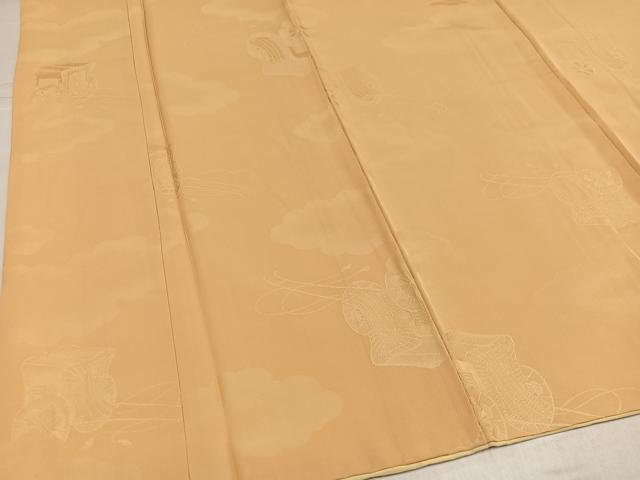 平和屋着物●上質な色無地 御所車地紋 蜂蜜色 正絹 逸品 AABK8196ph