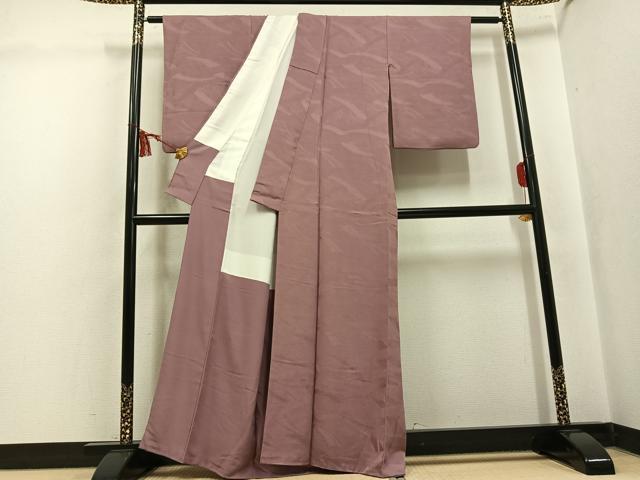 平和屋着物●上質な色無地 渡り橋地紋 鴇浅葱色 正絹 逸品 AABK8204ph