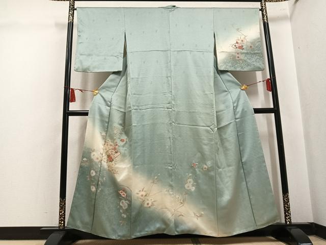 平和屋着物●訪問着 中国三大刺繍 スワトウ刺繍 汕頭刺繍 地紙草花文 暈し染め 金彩 三越扱い 正絹 逸品 AABK8207ph