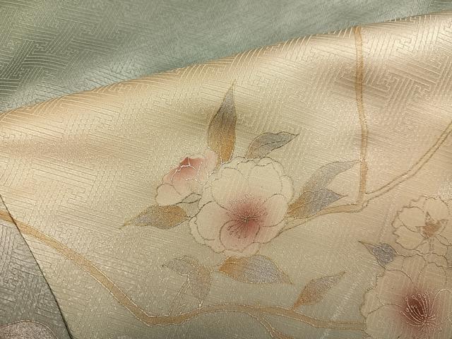 平和屋着物●訪問着 中国三大刺繍 スワトウ刺繍 汕頭刺繍 地紙草花文 暈し染め 金彩 三越扱い 正絹 逸品 AABK8207ph