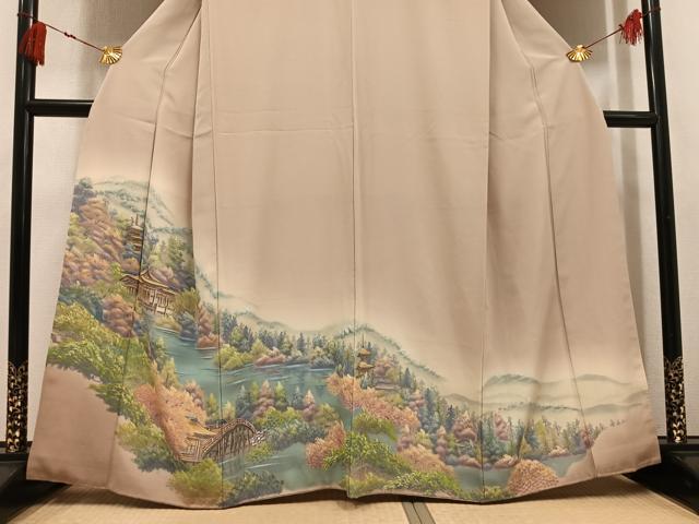 平和屋着物●色留訪問着 手描き 風景文 暈し染め 正絹 逸品 AABK8213ph