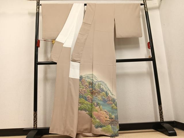 平和屋着物●色留訪問着 手描き 風景文 暈し染め 正絹 逸品 AABK8213ph