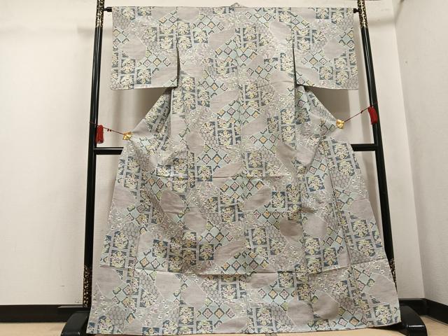 平和屋着物●小千谷紬 草花文 三越扱い 正絹 逸品 未使用 AABK8215ph