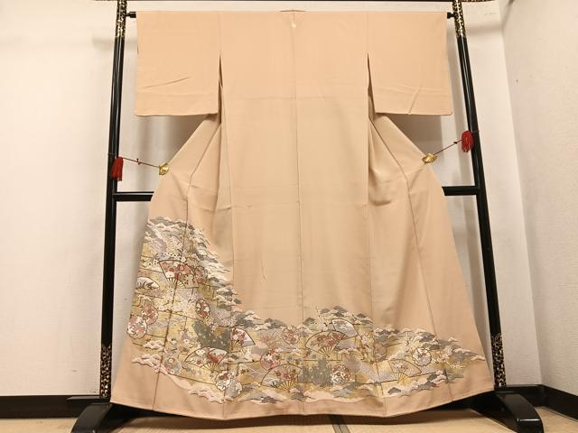 平和屋着物●豪華色留袖 雪輪扇面花文 金彩 正絹 逸品 AABK8218ph
