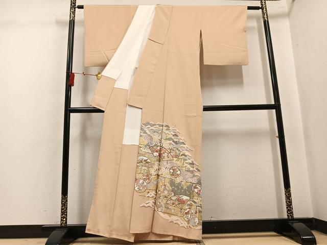 平和屋着物●豪華色留袖 雪輪扇面花文 金彩 正絹 逸品 AABK8218ph